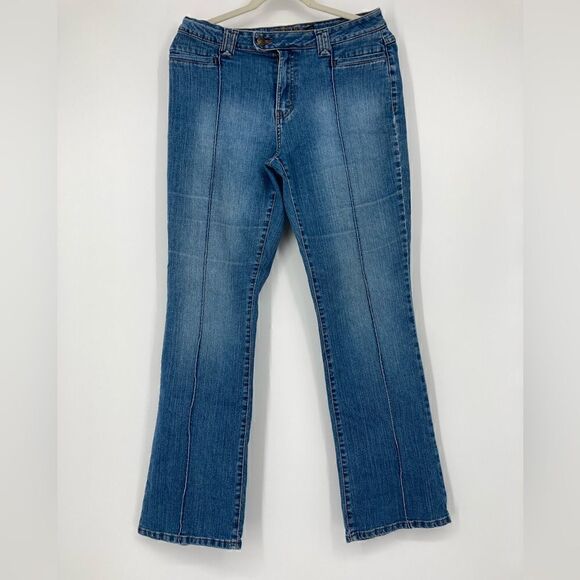 Kihit High Rise Medium Wash Flare Wide Leg Jeans Size 12 Made in Jordan - Picture 1 of 8